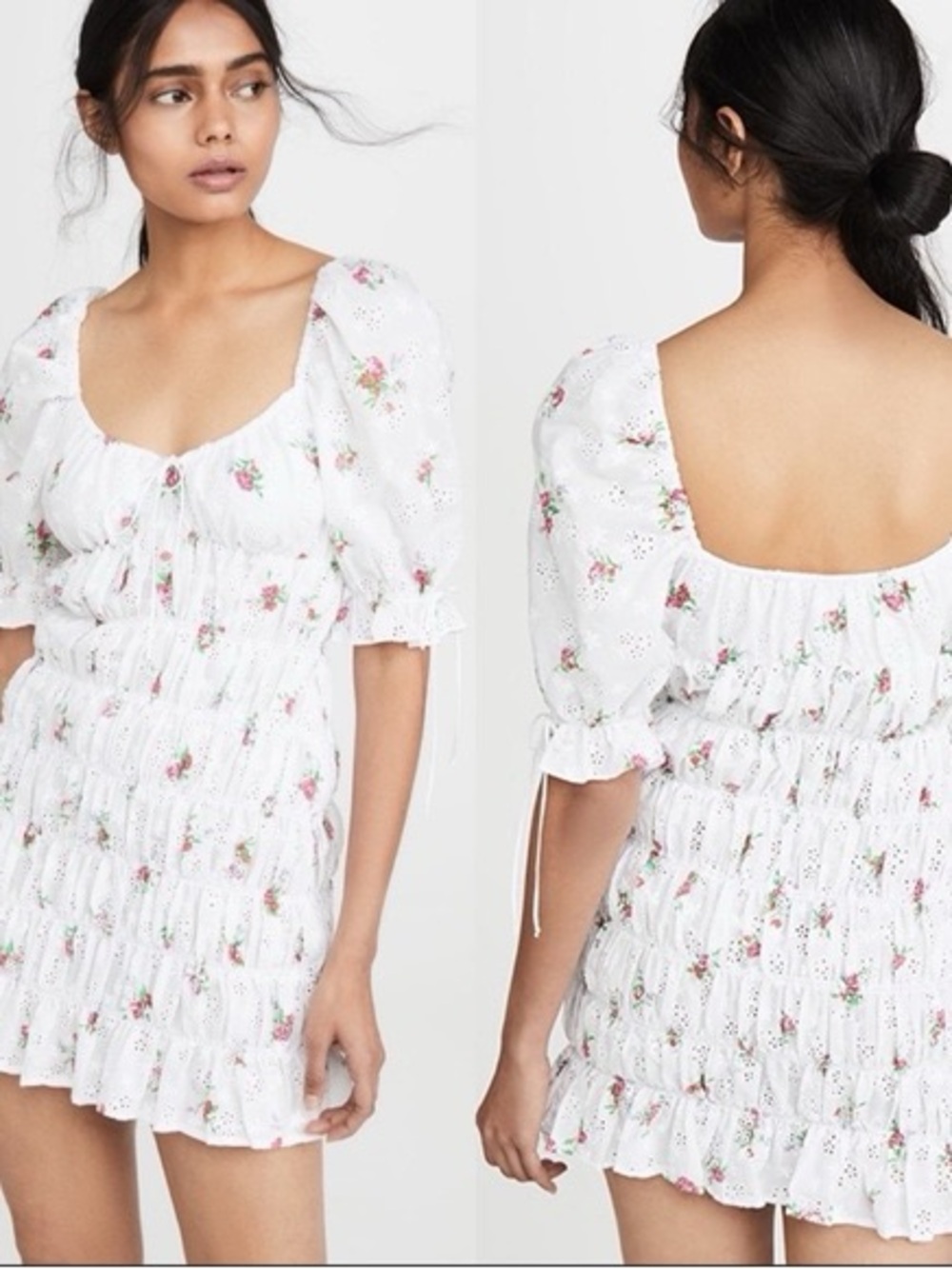 For Love & Lemons White Floral Eyelet Mini Dress